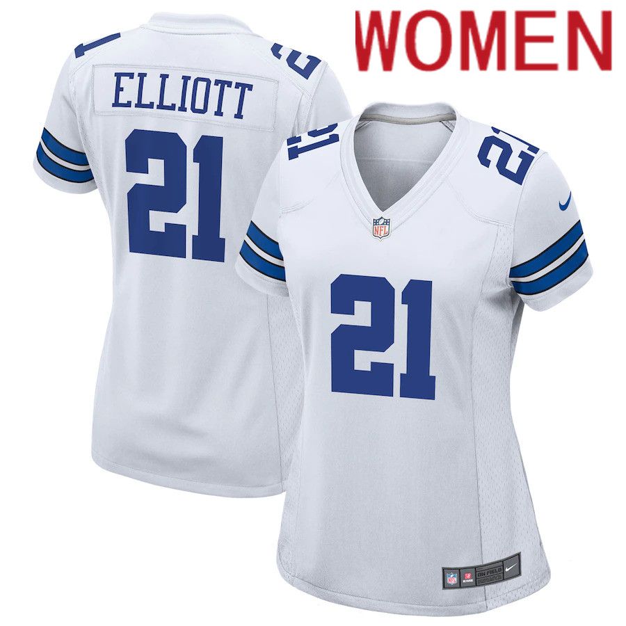 Women Dallas Cowboys #21 Ezekiel Elliott Nike White Team Game NFL Jersey->women nfl jersey->Women Jersey